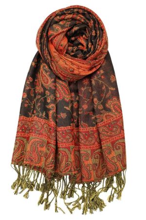 large black red reversible paisley pashmina shawl wrap scarf - 28" width x 80” length with fringes