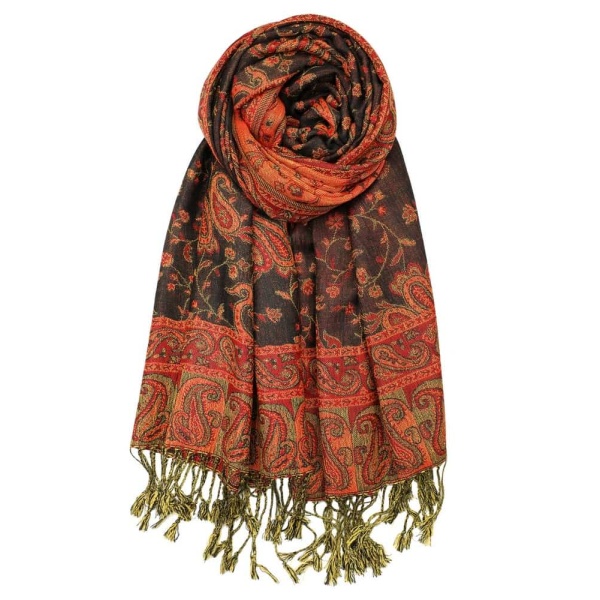 large black red reversible paisley pashmina shawl wrap scarf - 28" width x 80” length with fringes