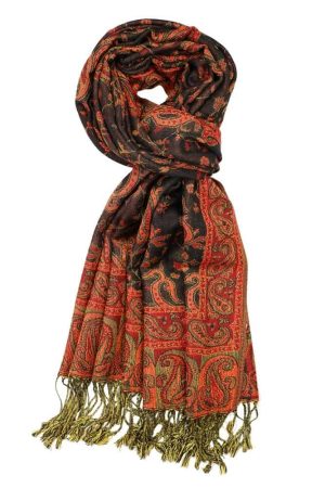 large black red reversible paisley pashmina shawl wrap scarf - 28" width x 80” length with fringes