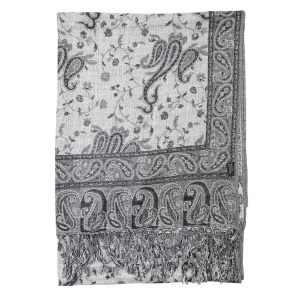 backside of black white reversible paisley pashmina scarf