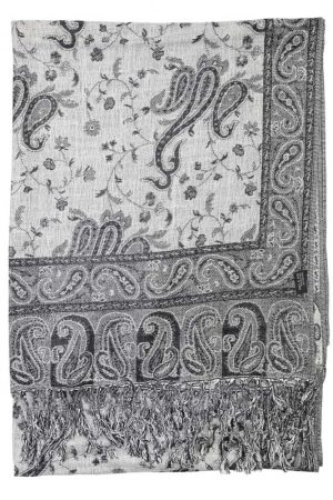 backside of black white reversible paisley pashmina scarf