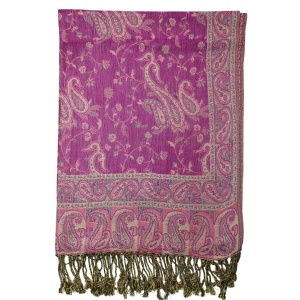 frontside of bright purple reversible paisley pashmina scarf