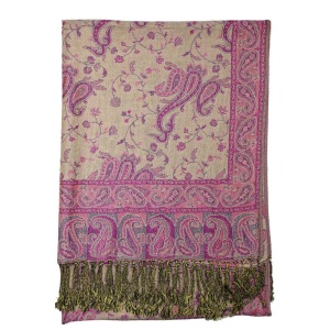 backside of bright purple reversible paisley pashmina scarf