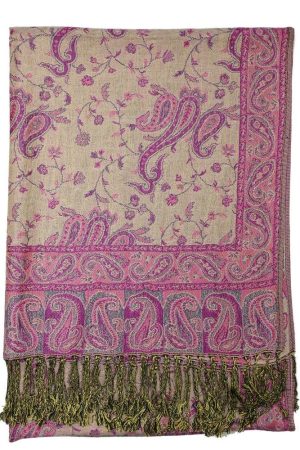 backside of bright purple reversible paisley pashmina scarf