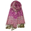 large bright purple reversible paisley pashmina shawl wrap scarf - 28" width x 80” length with fringes