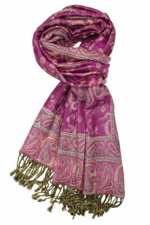 large bright purple reversible paisley pashmina shawl wrap scarf - 28" width x 80” length with fringes