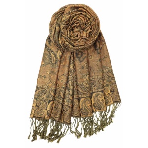 large bronze reversible paisley pashmina shawl wrap scarf with fringes