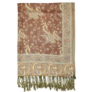 frontside of brown reversible paisley pashmina scarf