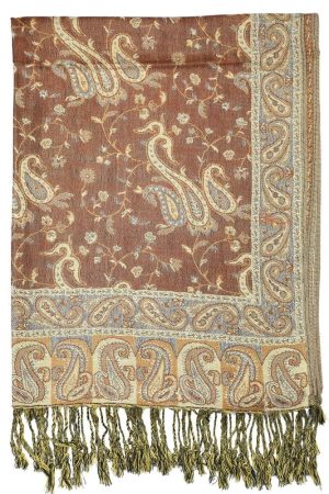 frontside of brown reversible paisley pashmina scarf