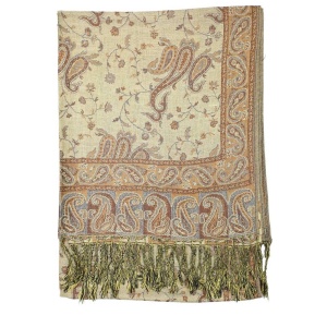 backside of brown reversible paisley pashmina scarf