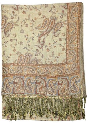 backside of brown reversible paisley pashmina scarf