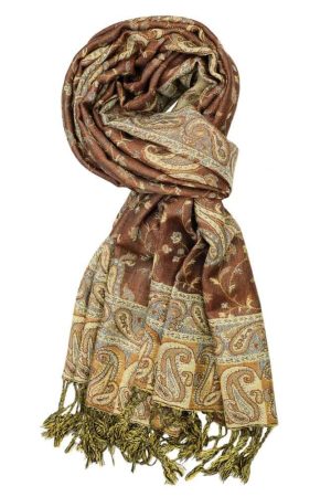large brown reversible paisley pashmina shawl wrap scarf with fringes