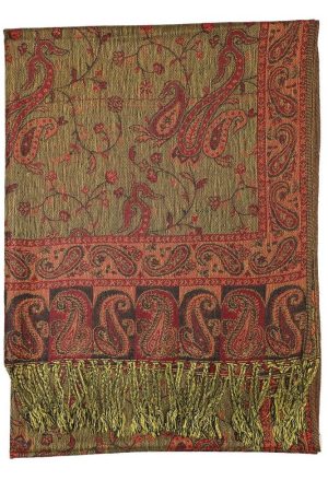 large burgundy reversible paisley pashmina shawl wrap scarf - 28" width x 80” length with fringes