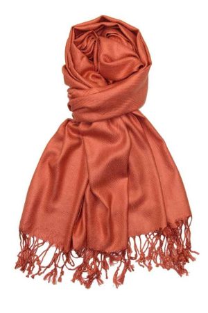 large lightweight solid color burnt orange pashmina shawl wrap scarf - 28" width x 78" length with fringes