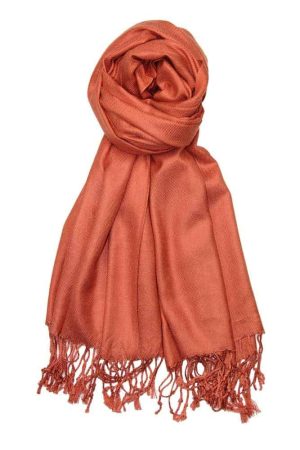 large lightweight solid color burnt orange pashmina shawl wrap scarf - 28" width x 78" length with fringes