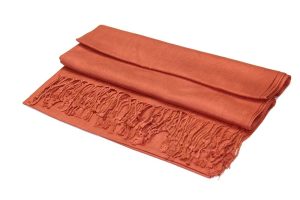 large lightweight solid color burnt orange pashmina shawl wrap scarf - 28" width x 78" length with fringes