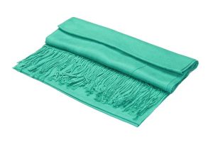 large lightweight solid color Caribbean green pashmina shawl wrap scarf - 28" width x 78" length with fringes