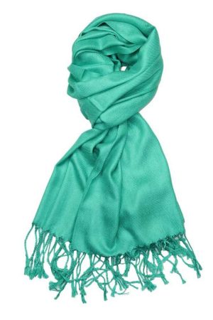 large lightweight solid color Caribbean green pashmina shawl wrap scarf - 28" width x 78" length with fringes
