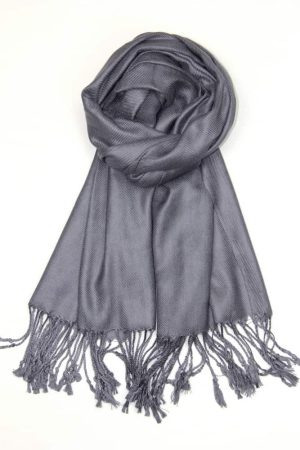 large lightweight solid color dark gray pashmina shawl wrap scarf - 28" width x 78" length with fringes
