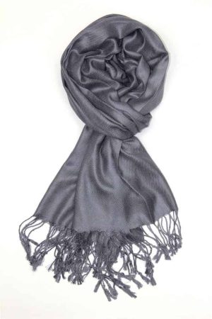 large lightweight solid color dark gray pashmina shawl wrap scarf - 28" width x 78" length with fringes