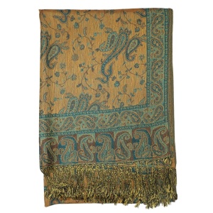 backside of dark seagreen reversible paisley pashmina scarf