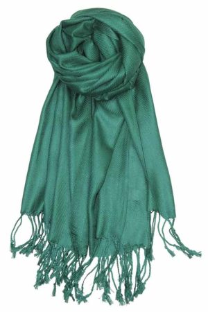 large lightweight solid color emerald green pashmina shawl wrap scarf - 28" width x 78" length with fringes