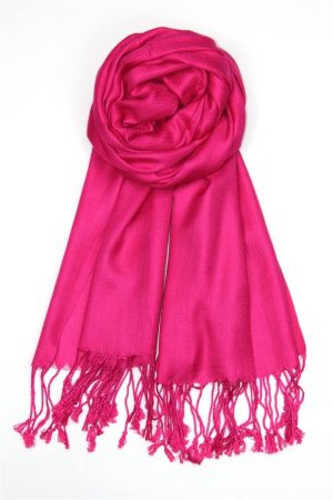 large lightweight solid color fuchsia pashmina shawl wrap scarf - 28" width x 78" length with fringes