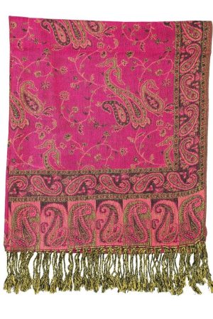 large fuchsia reversible paisley pashmina shawl wrap scarf - 28" width x 80” length with fringes