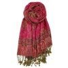 large fuchsia reversible paisley pashmina shawl wrap scarf - 28" width x 80” length with fringes