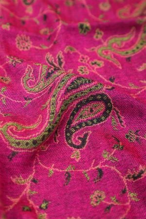 large fuchsia reversible paisley pashmina shawl wrap scarf - 28" width x 80” length with fringes
