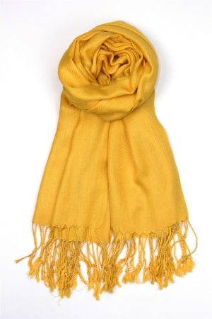 large lightweight solid color gold pashmina shawl wrap scarf - 28" width x 78" length with fringes