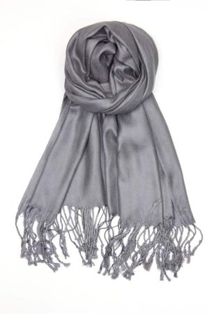 large lightweight solid color gray pashmina shawl wrap scarf - 28" width x 78" length with fringes