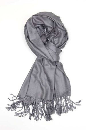 large lightweight solid color gray pashmina shawl wrap scarf - 28" width x 78" length with fringes