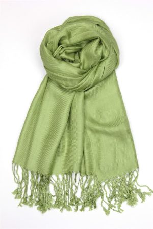 large lightweight solid color green pashmina shawl wrap scarf - 28" width x 78" length with fringes
