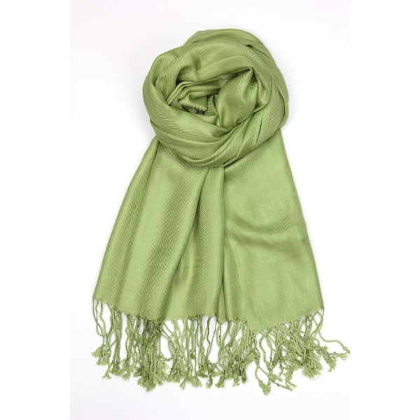 large lightweight solid color green pashmina shawl wrap scarf - 28" width x 78" length with fringes