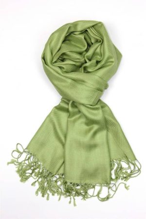 large lightweight solid color green pashmina shawl wrap scarf - 28" width x 78" length with fringes