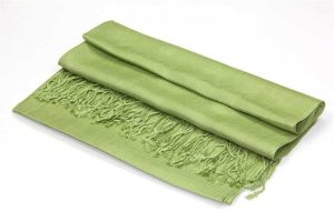 large lightweight solid color green pashmina shawl wrap scarf - 28" width x 78" length with fringes