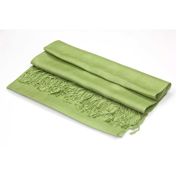 large lightweight solid color green pashmina shawl wrap scarf - 28" width x 78" length with fringes