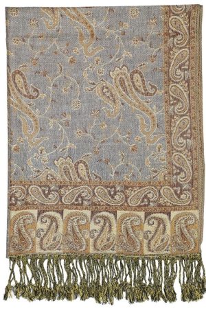 frontside of grey bronze reversible paisley pashmina scarf