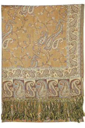 backside of grey bronze reversible paisley pashmina scarf
