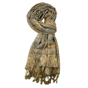 large grey gold reversible paisley pashmina shawl wrap scarf - 28