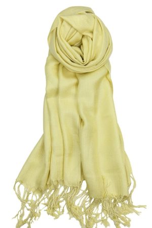 large lightweight solid color lemon yellow pashmina shawl wrap scarf - 28" width x 78" length with fringes