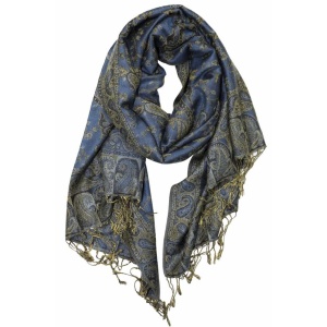 large light navy reversible paisley pashmina shawl wrap scarf with fringes