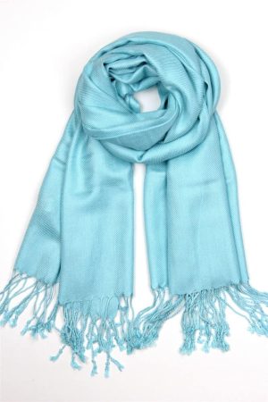 large lightweight solid color light turquoise pashmina shawl wrap scarf - 28" width x 78" length with fringes