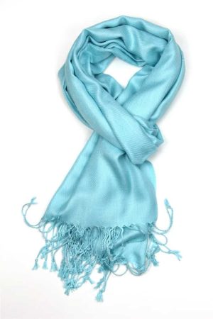 large lightweight solid color light turquoise pashmina shawl wrap scarf - 28" width x 78" length with fringes