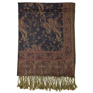 frontside of navy reversible paisley pashmina scarf