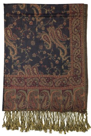 frontside of navy reversible paisley pashmina scarf