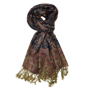 large navy reversible paisley pashmina shawl wrap scarf with fringes
