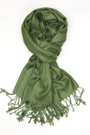 large lightweight solid color olive green pashmina shawl wrap scarf - 28" width x 78" length with fringes