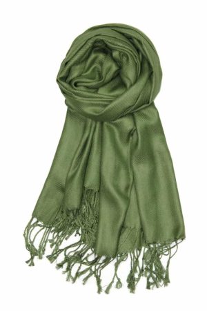 large lightweight solid color olive green pashmina shawl wrap scarf - 28" width x 78" length with fringes
